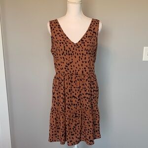entro Brown Animal Print V-Neck Tiered Mini Dress